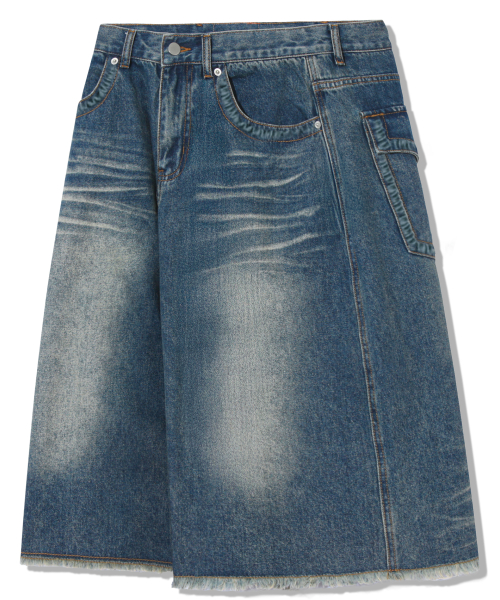 Rain Slub Two-tuck Bermuda Denim Shorts_INDIGO