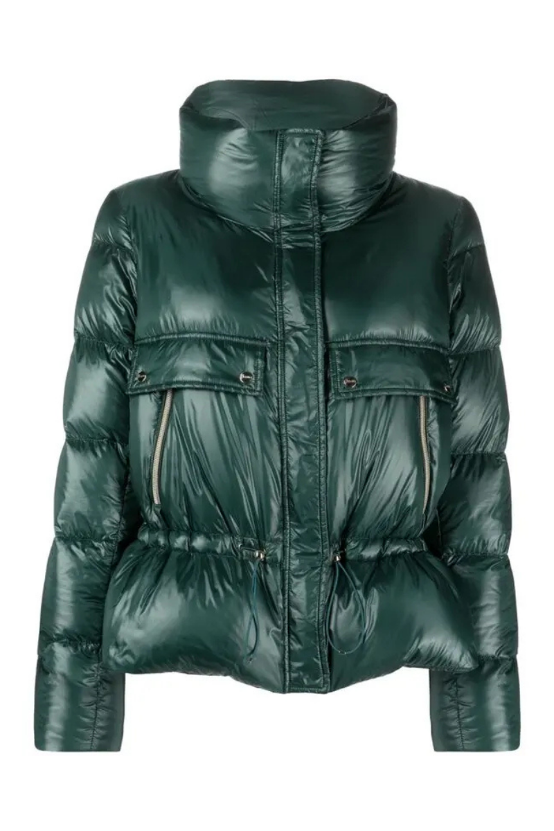 Peplum Down-Padded Down Jacket — Green