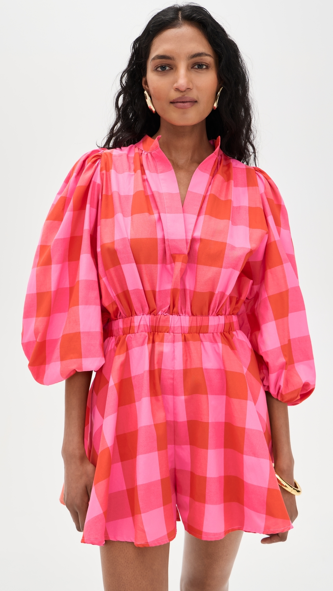 Inacia Romper Big Gingham Red And Pink L
