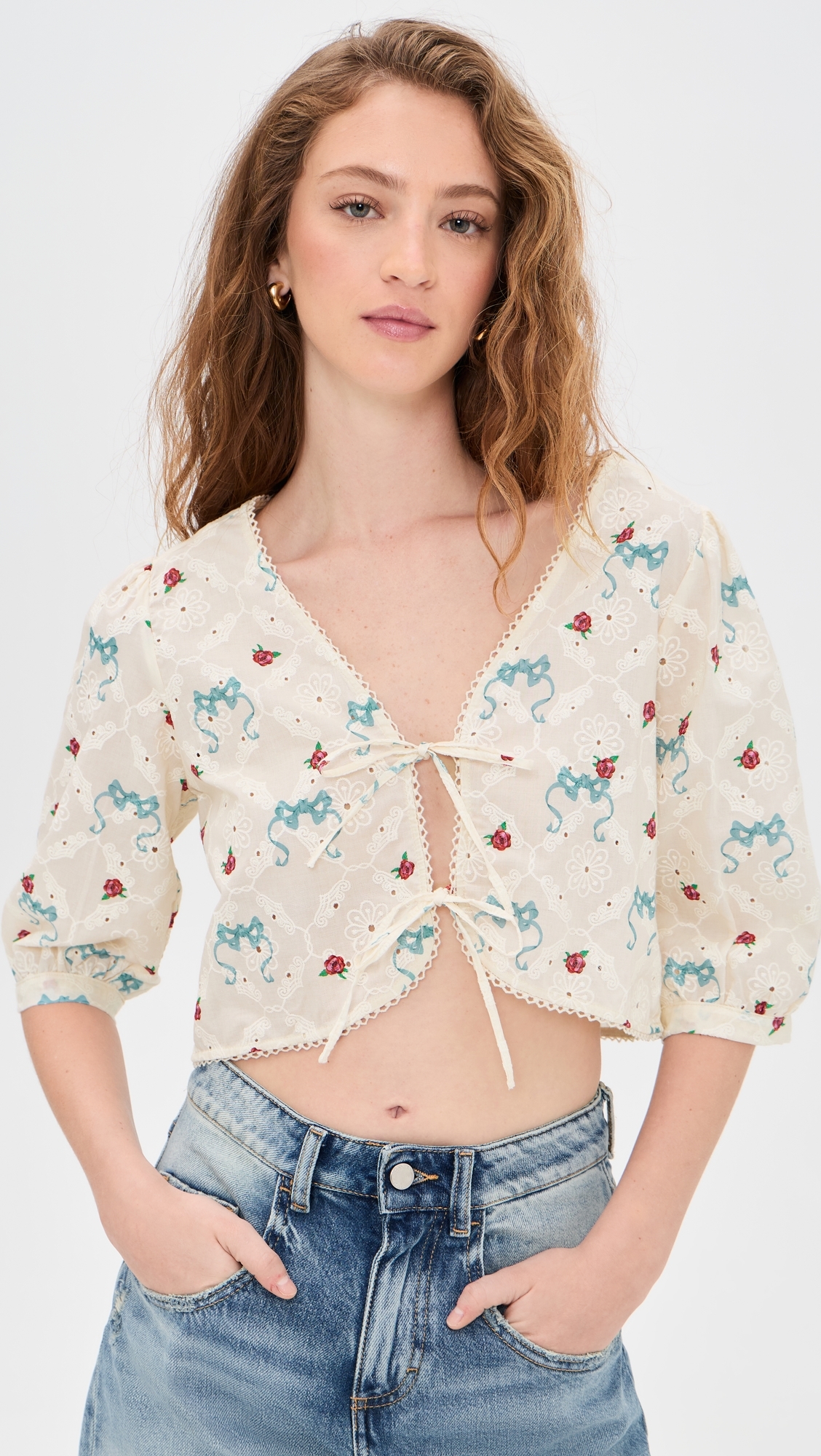 Salem Cherish Eyelet Crop Top Multicolor