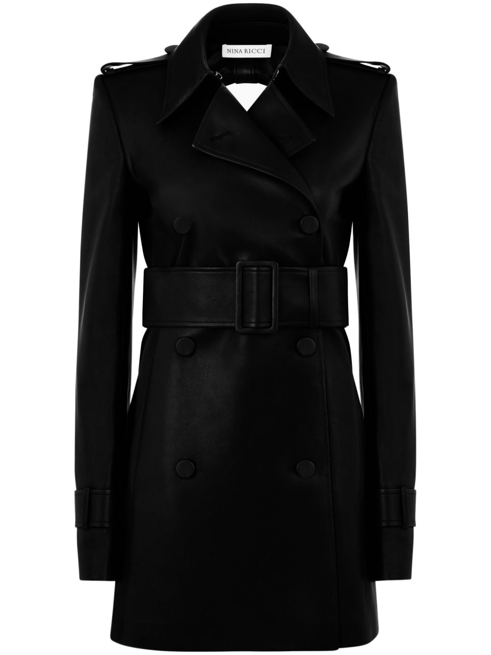Halter leather trench coat - Black