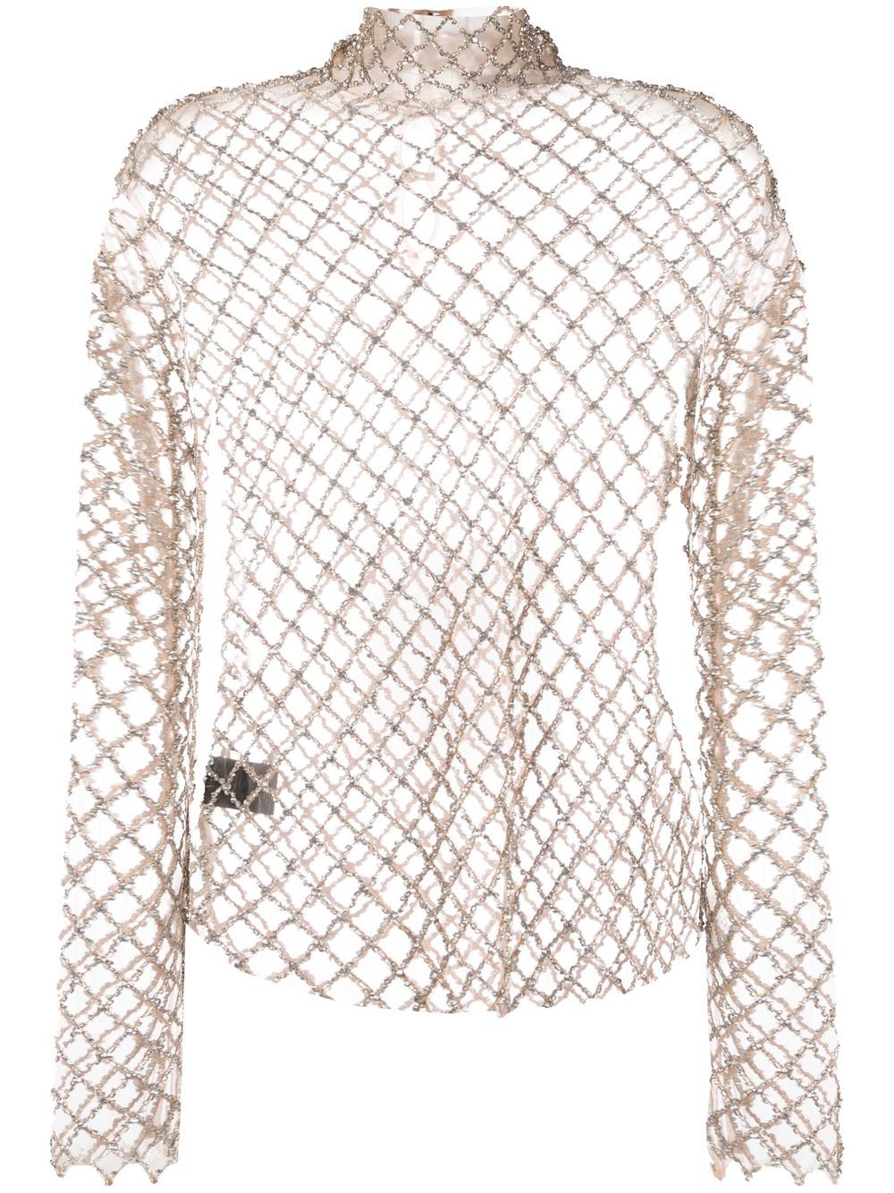 Sheer crystal-embellished mesh top - Neutrals