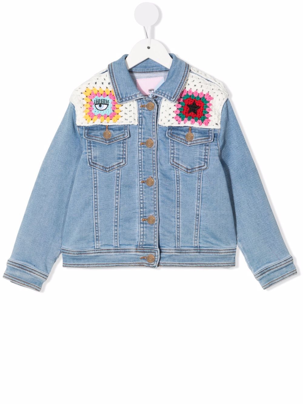 Crochet-detailed denim jacket - Blue