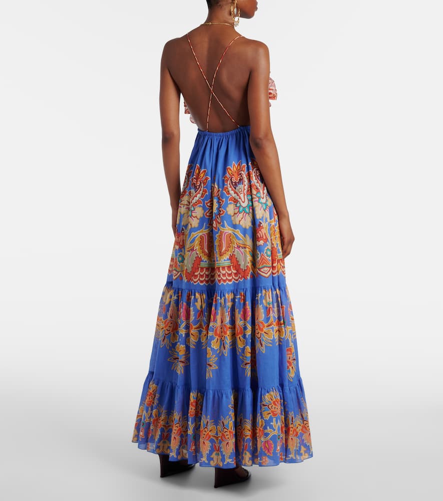 Printed open-back cotton voile maxi dress