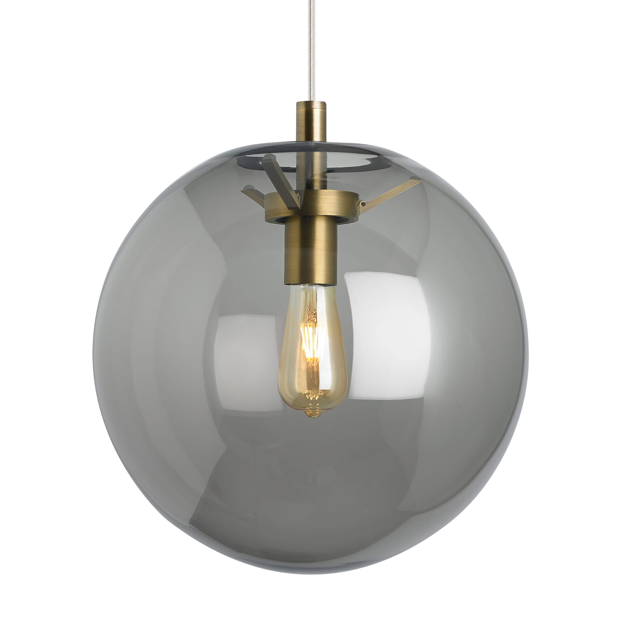 Palona 2700K LED 14" Pendant Light in Aged Brass and Smoke