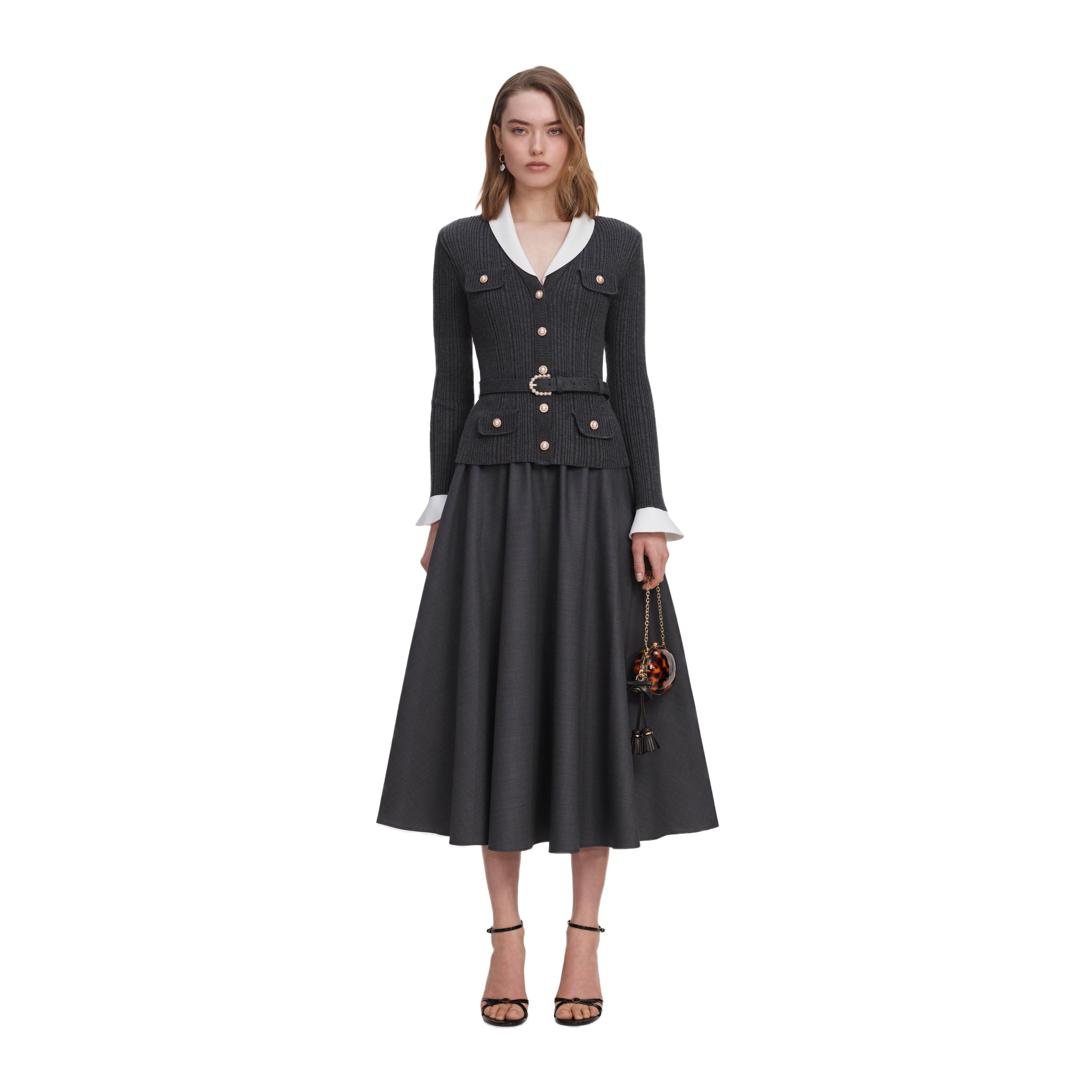 Grey Knit Twill Midi Dress