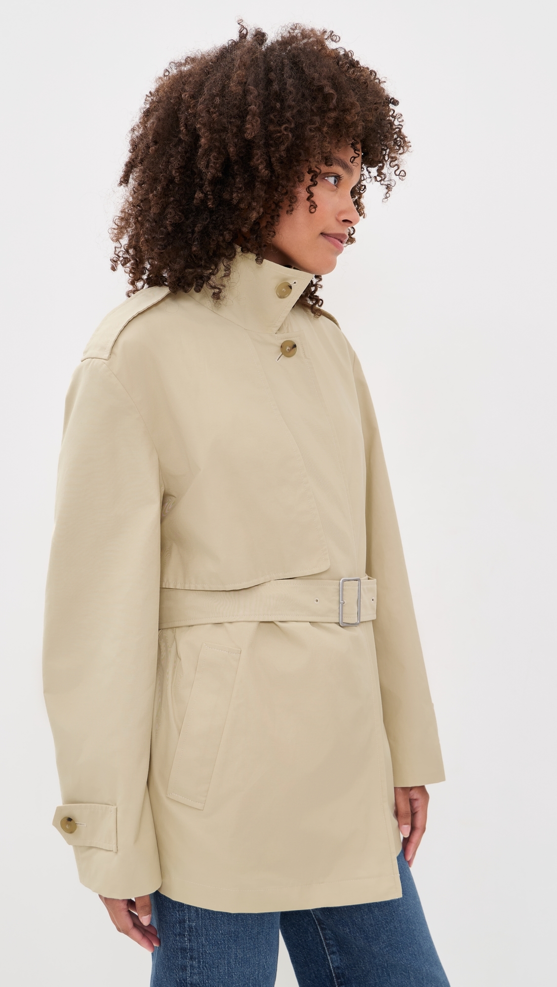 Cotton Blend Short Trench Jacket Lt Maiz