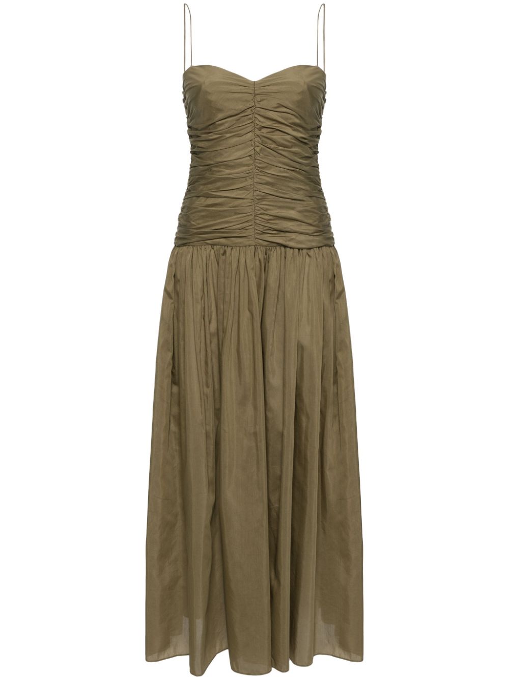 Drop-waist gathered midi dress - Green