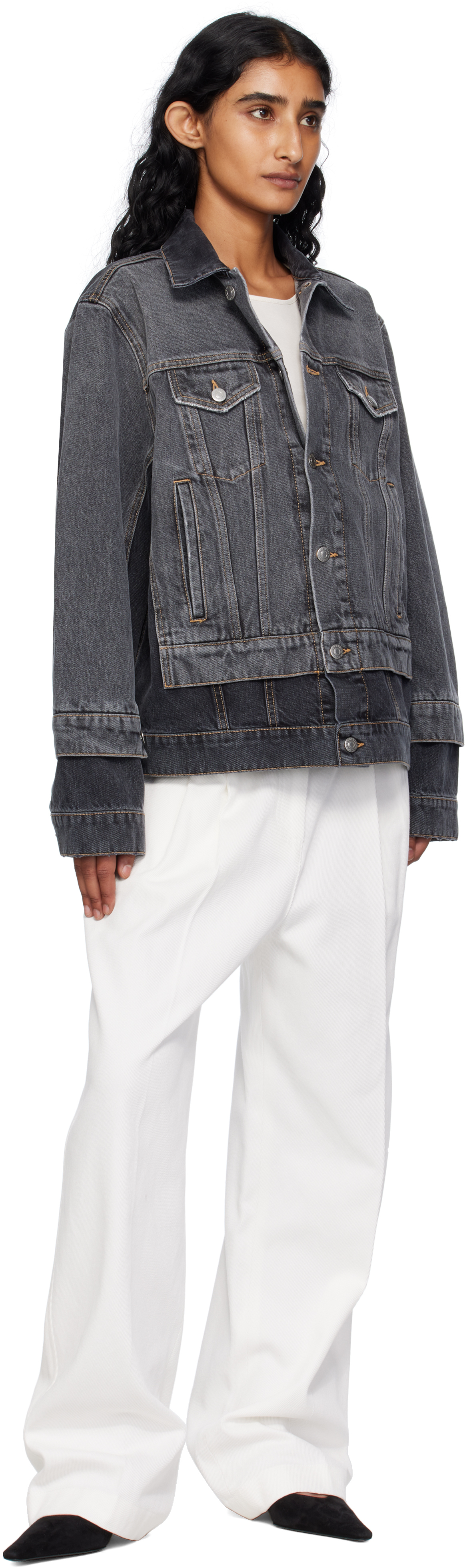Black Tonal Panelled Denim Jacket