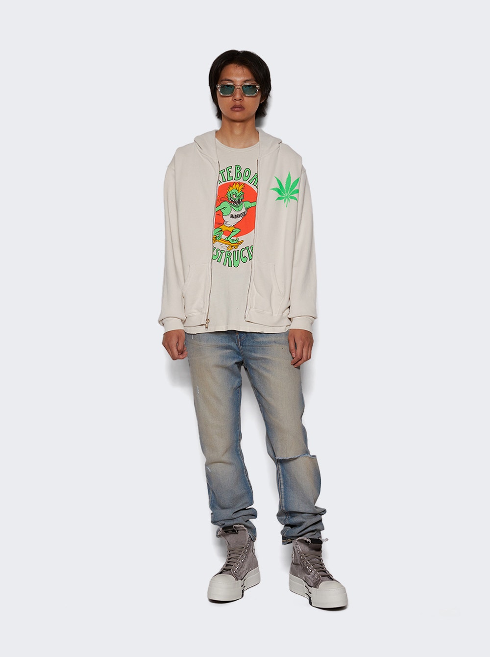 Graphic-print cotton T-shirt - NEUTRALS