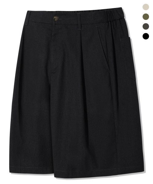 Rain Slub Two-tuck Bermuda Denim Shorts_INDIGO