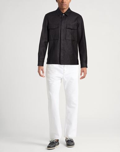Man Shirt Midnight blue Size S Linen, Polyester