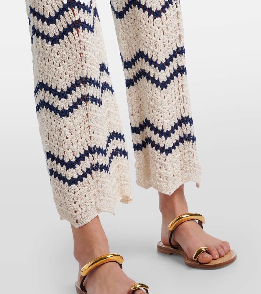 Nautical crochet cotton wide-leg pants
