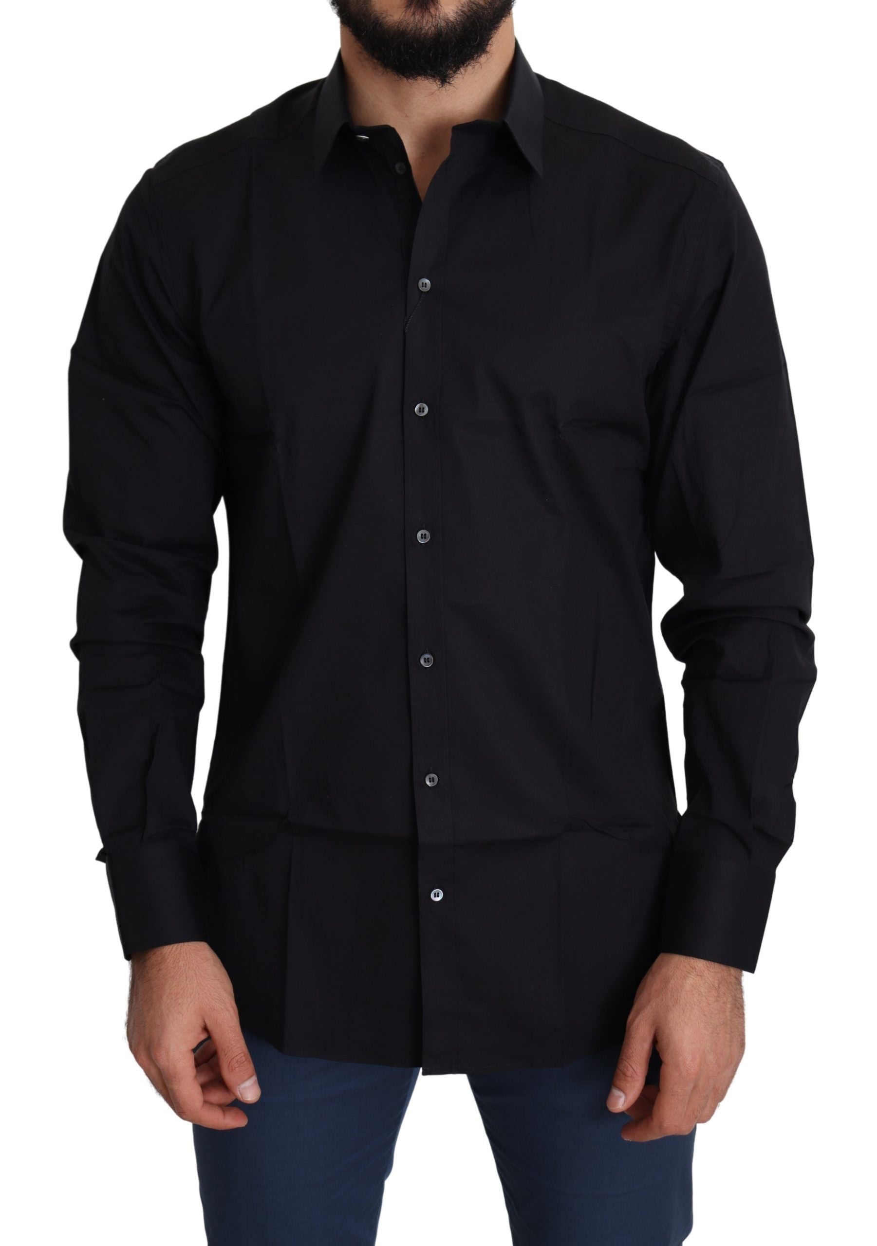 Cotton Stretch Dress Shirt — Black