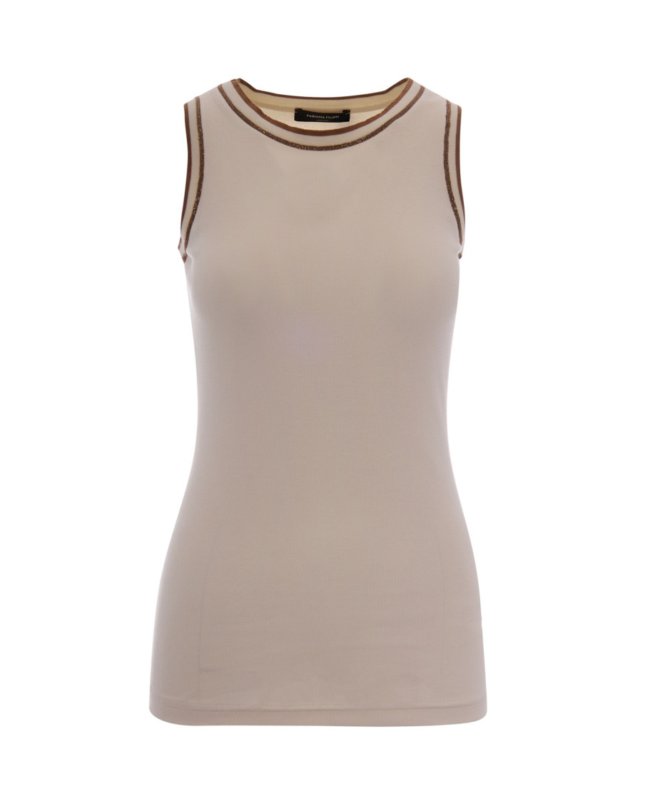 Beige Solid Round Neck Top