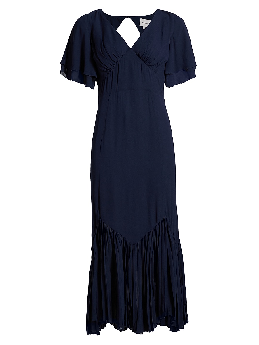 Women's Salvia Pleated Ruffle Midi-Dress - Navy