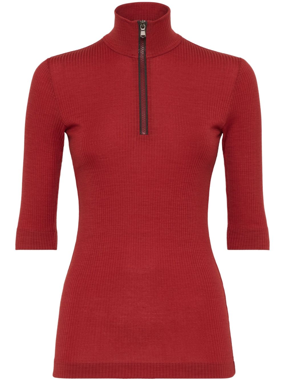 High neck ribbed knit T-shirt - Red