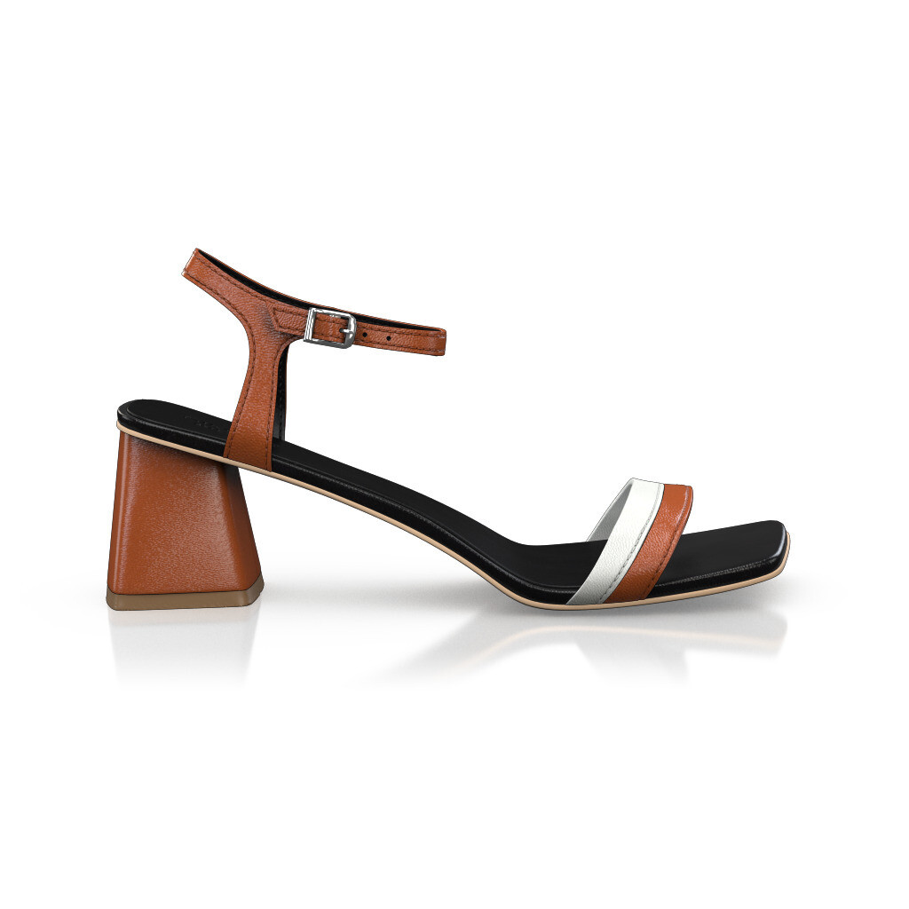 Absatz Schuhe für Damen - Handgemacht in Italien aus Naturleder Cognac Braun - Selbst gestalten, Mittlerer Absatz, Schnallen - GIROTTI