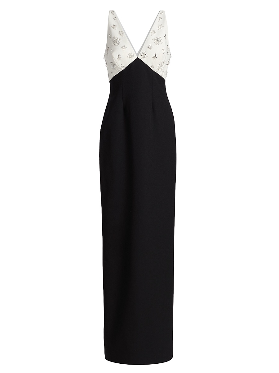 Women's Embellished Two-Tone Column Gown - White Black