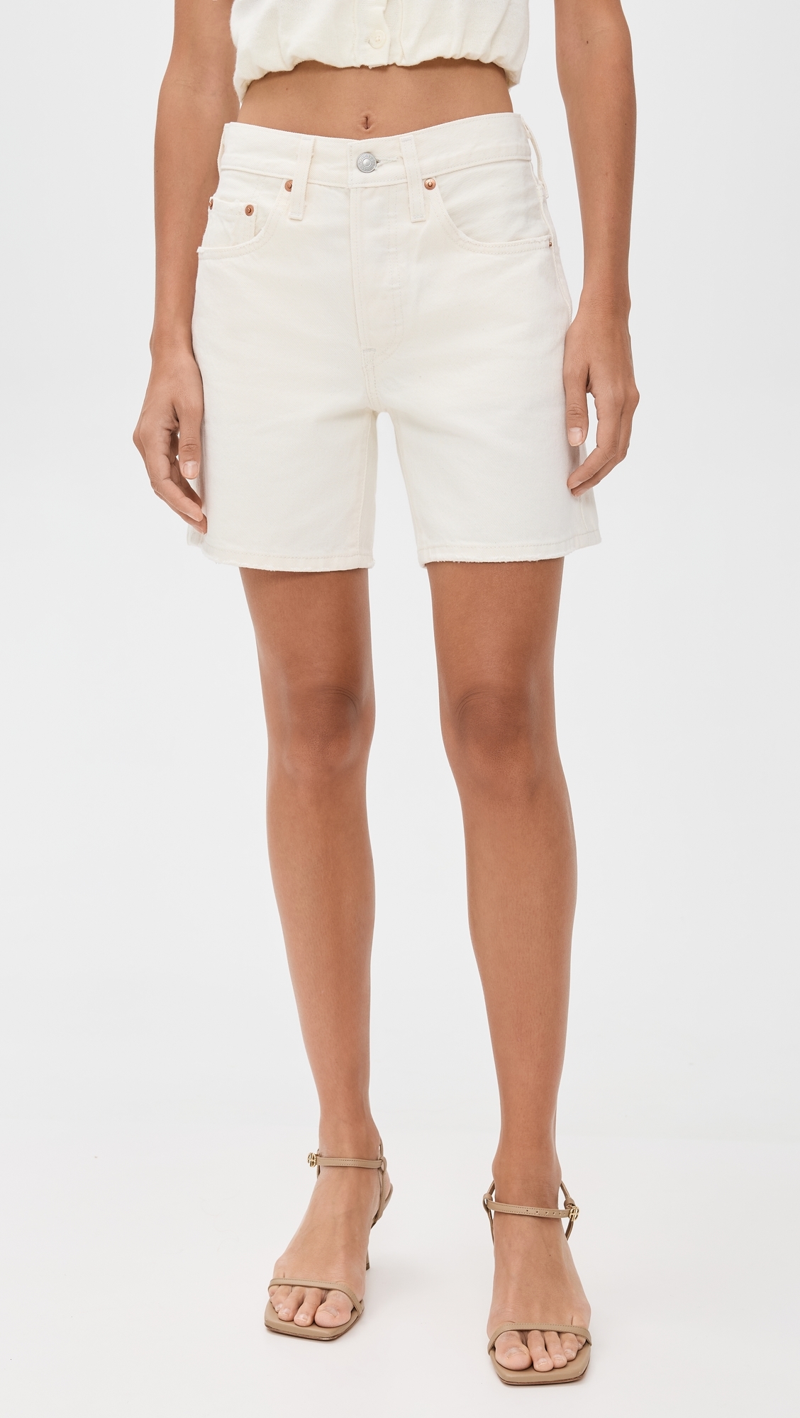 501 Mid Thigh Shorts Ecru Booper No Damage