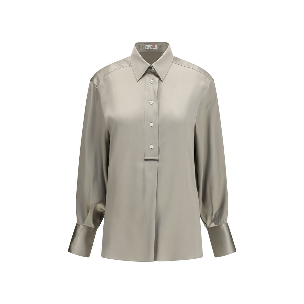 Silk Satin Blouse — Beige
