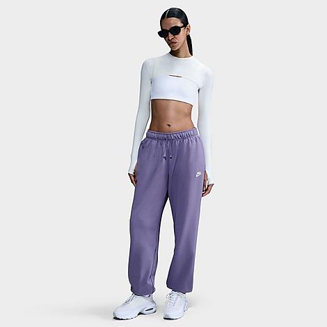 Women's Sportswear Club Fleece Mid-Rise Oversized Sweatpants in Dusty Amethyst/White