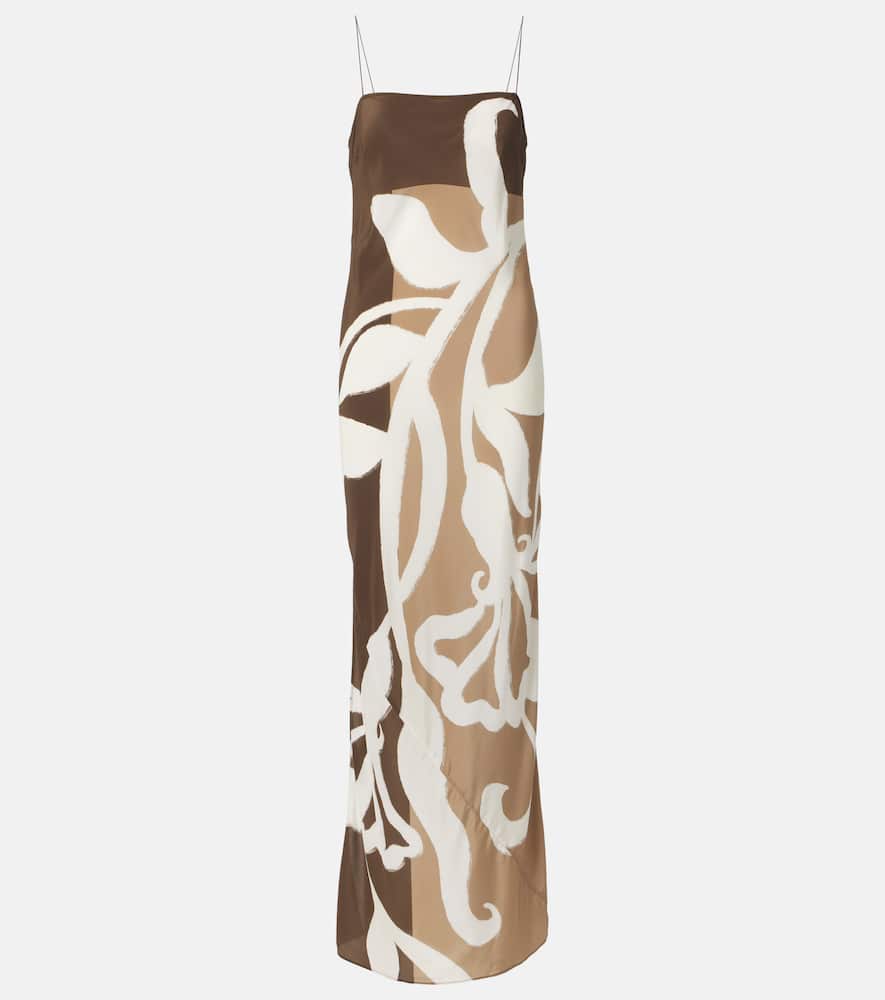 Floral printed silk satin maxi dress