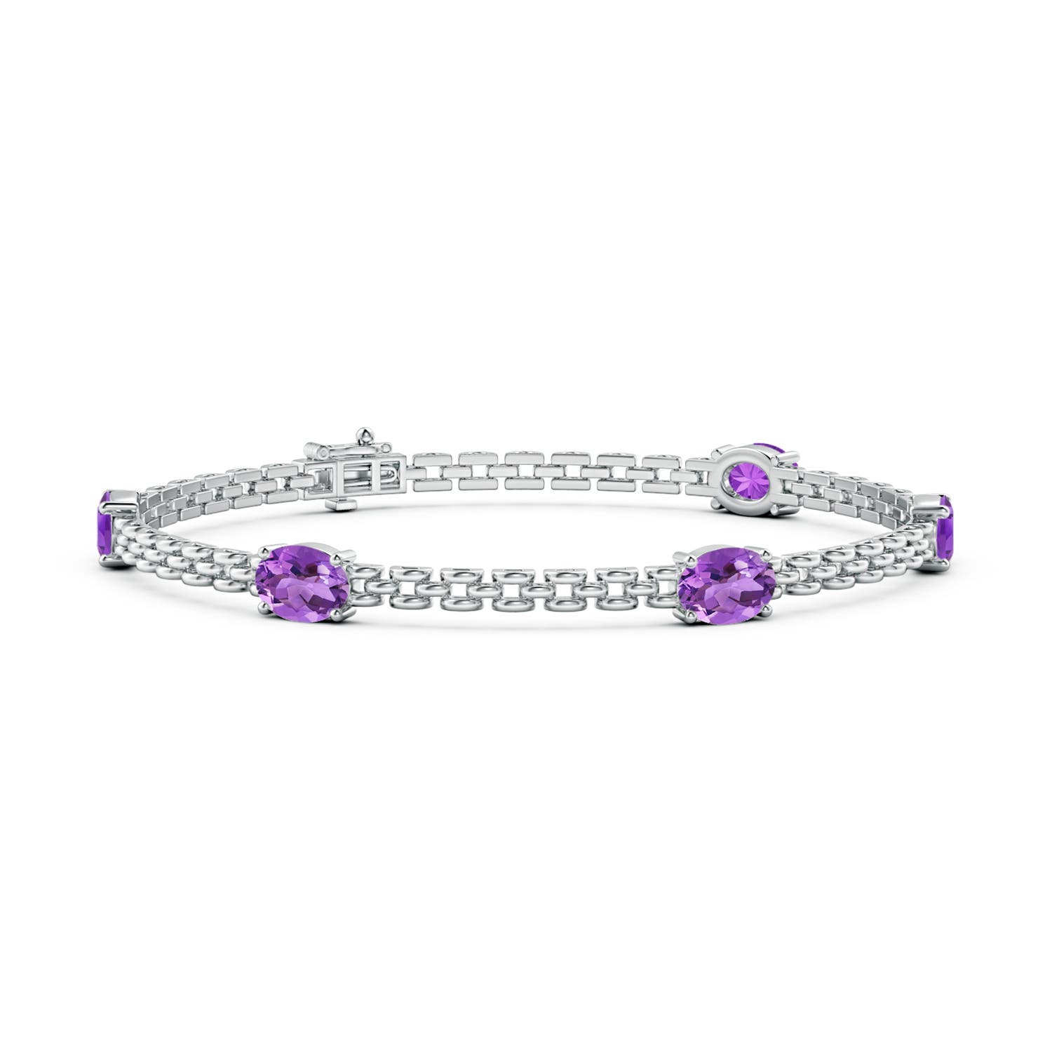 Angara 3.5 Carats Five Stone Oval Amethyst Station Link Bracelet in 14K White Gold