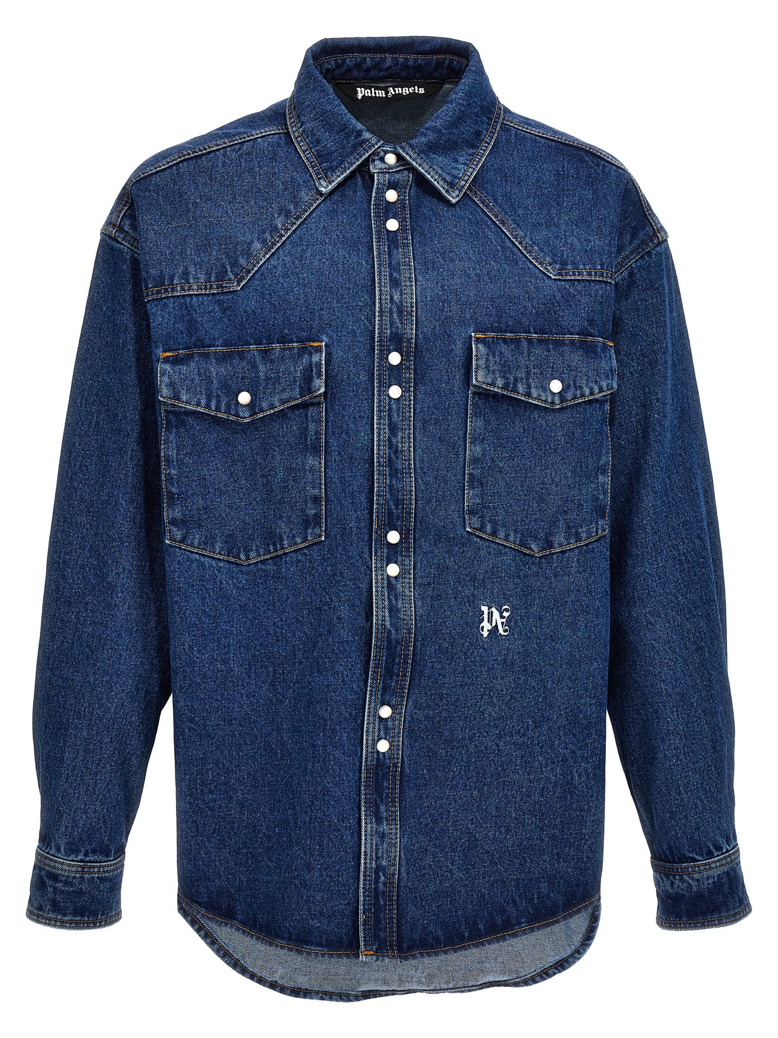 Logo-Embroidered Denim Jacket — Blue