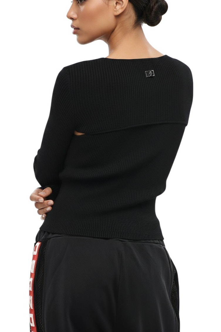 Black Knitted Crew Neck Top