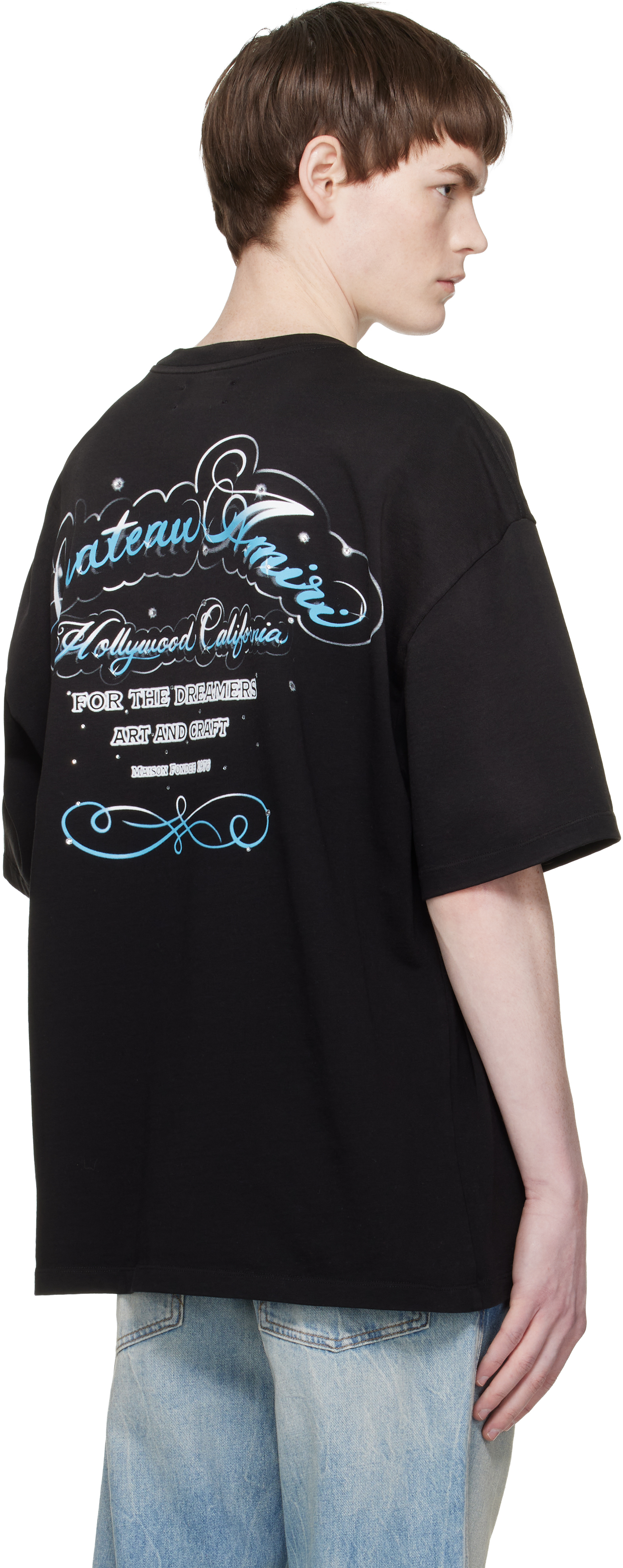 Black Crystal 'Chateau' Script Oversized T-shirt