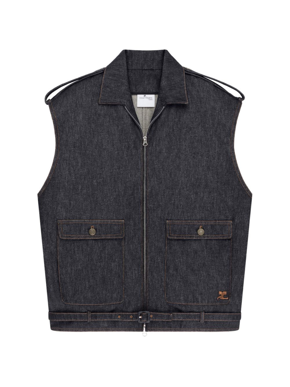 Denim sleeveless bomber jacket