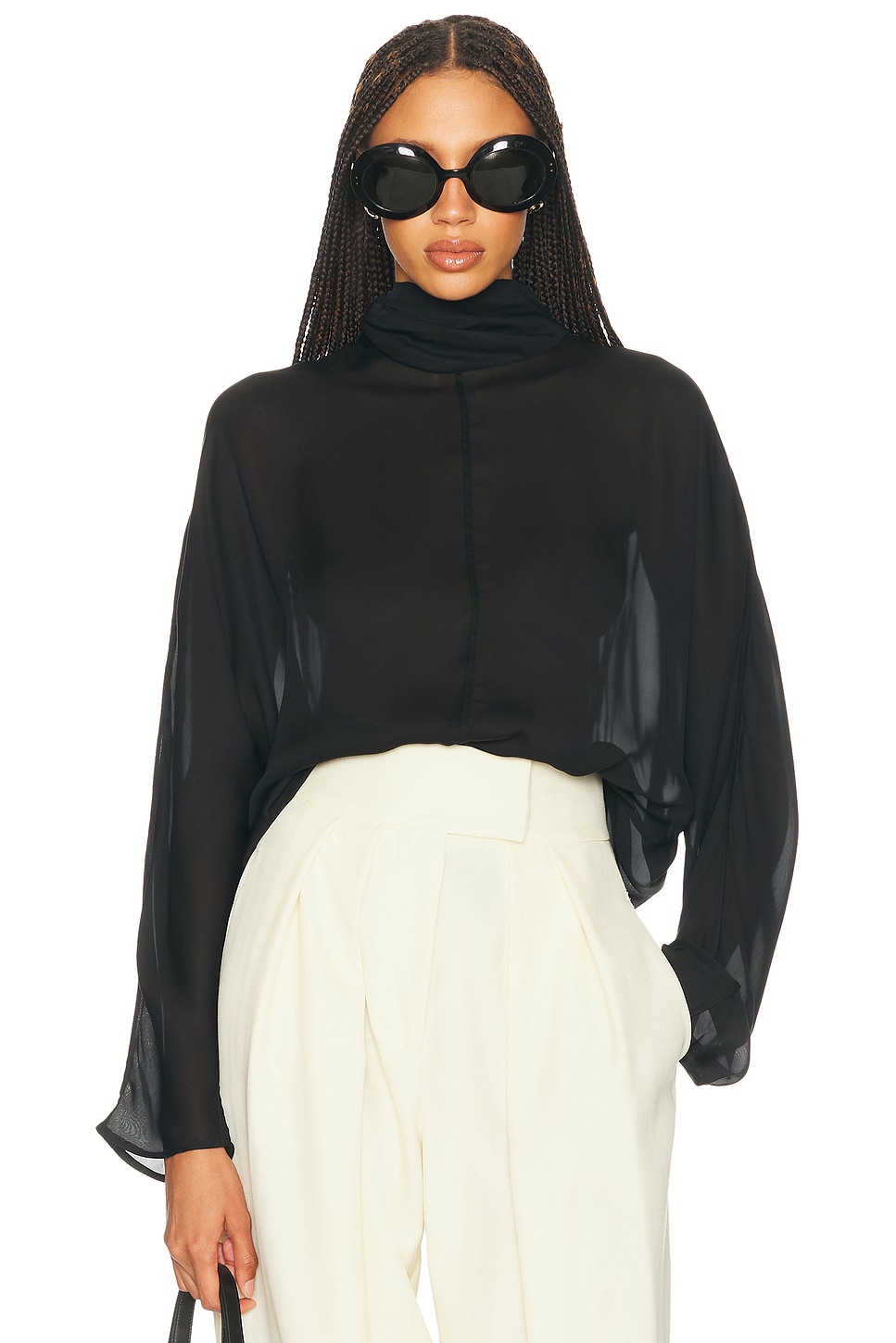 Helsa Dolman Popover Top in Cupro in Black