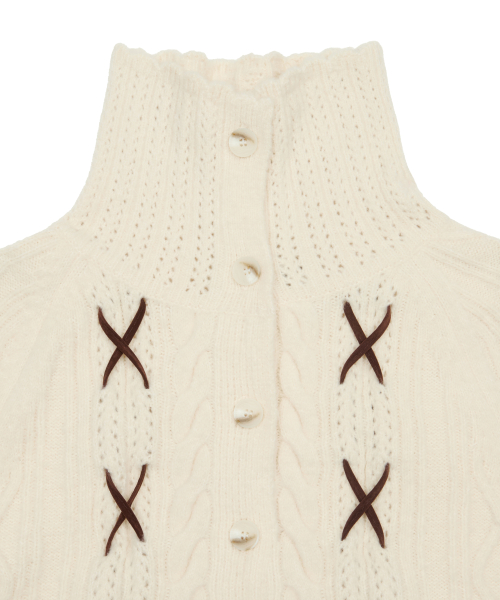 SNOW WHITE_RIBBON KNIT CARDIGAN