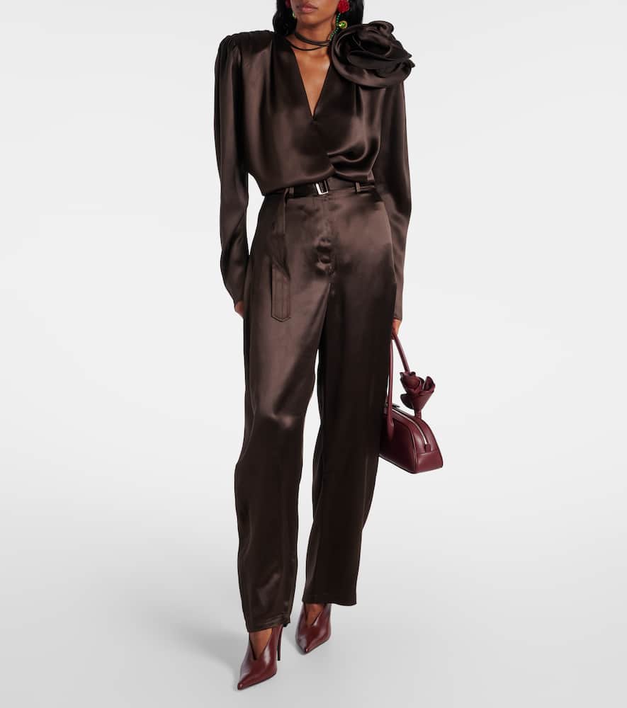 Silk-blend satin straight pants