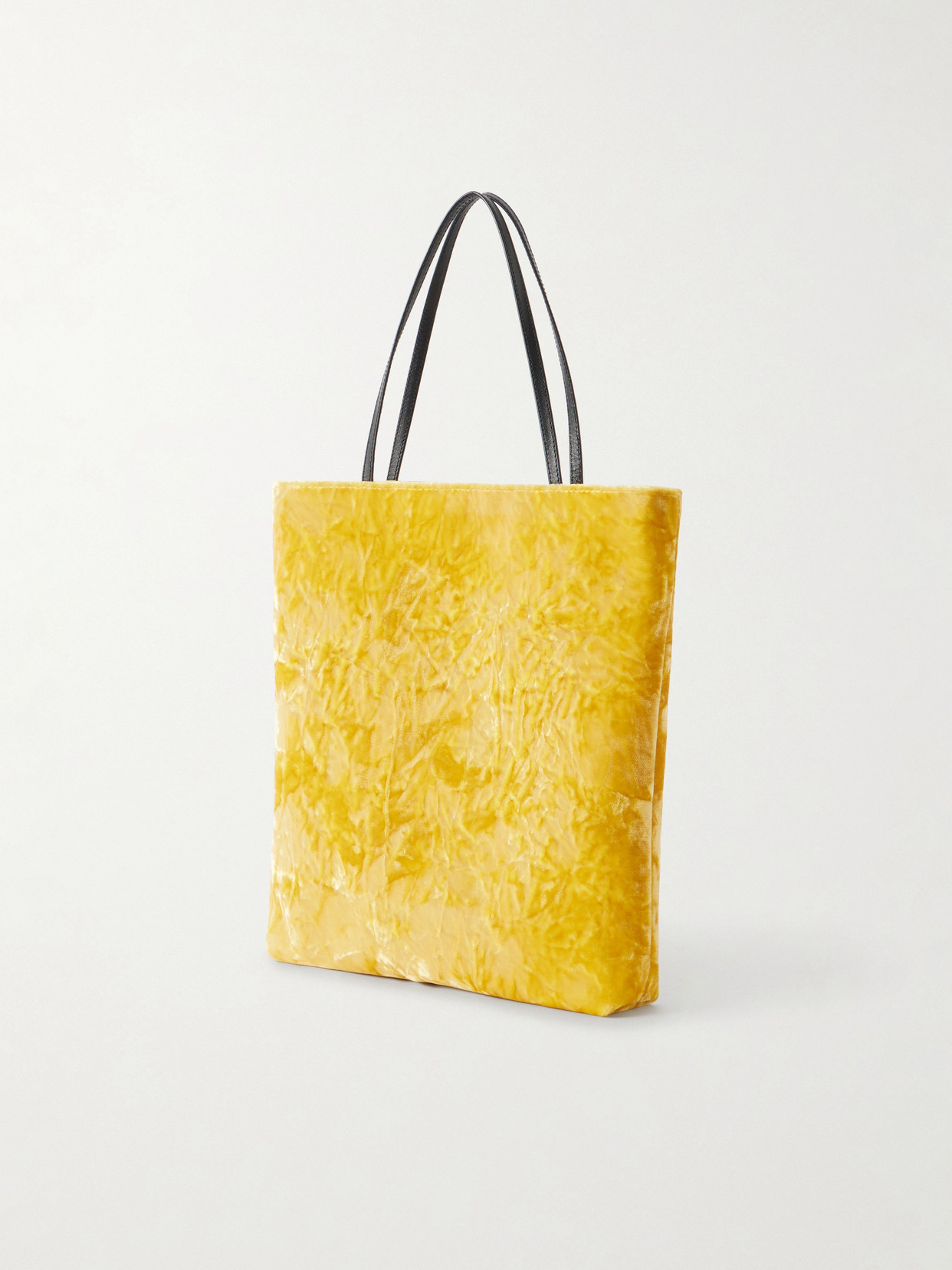 Thea Leather-trimmed Crushed-velvet Tote - Yellow