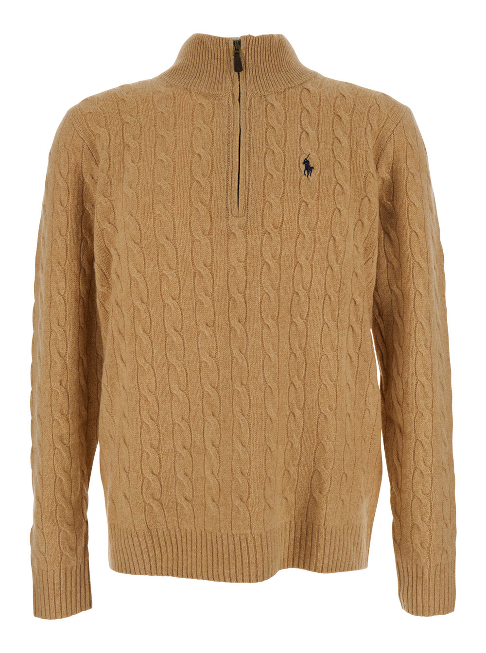 Cable-Knit Quarter-Zip Sweater — Beige