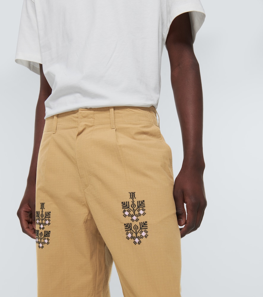 Qrunful embroidered cotton ripstop pants