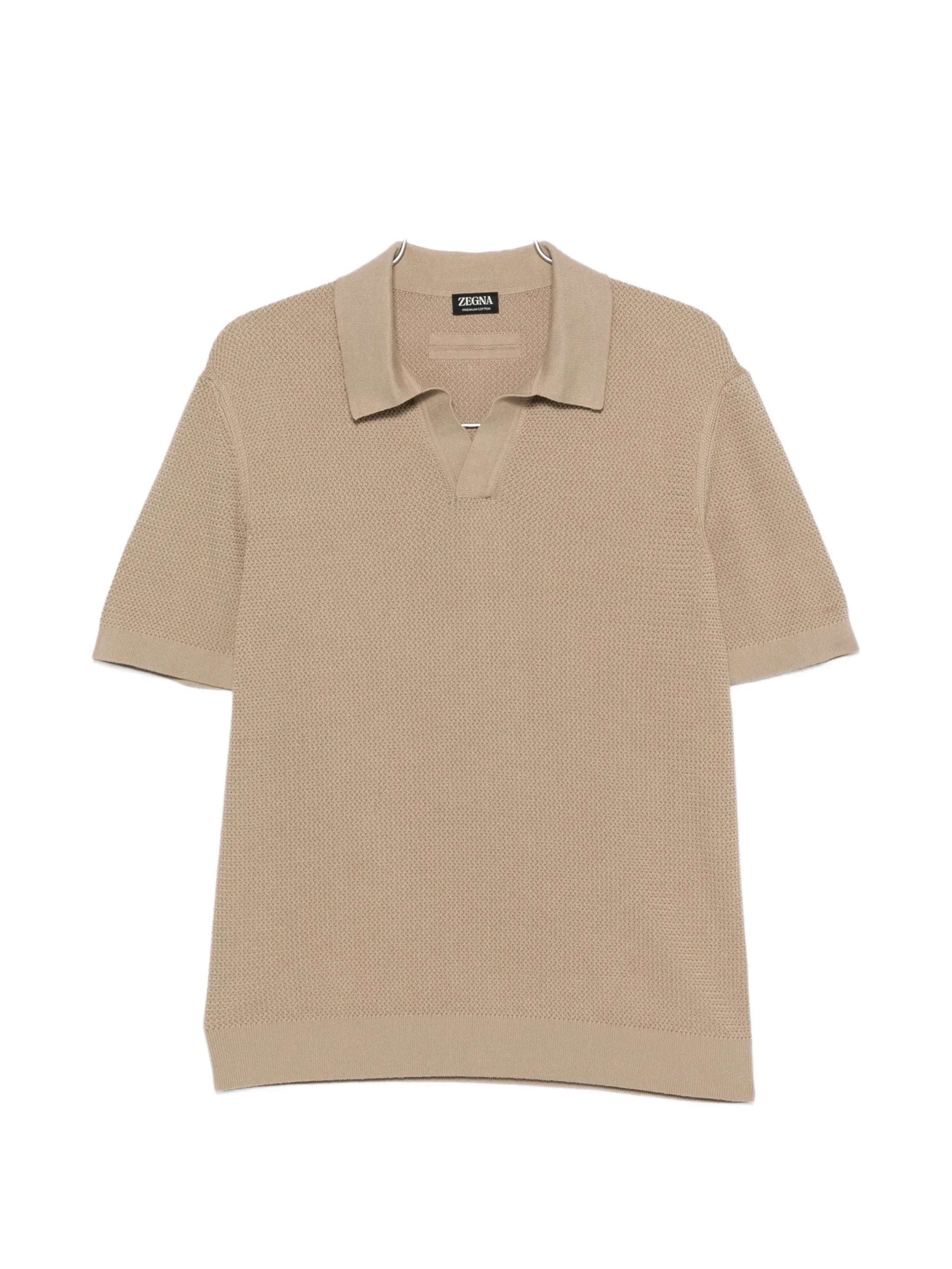 Regular Fit Jacquard Knit Open Polo Collar Short Sleeve Top