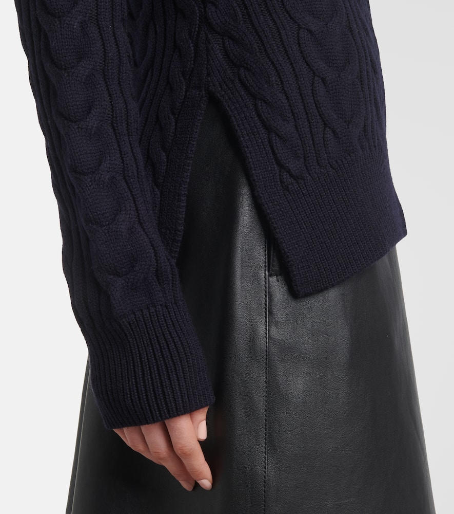 Cable-knit wool and cotton turtleneck sweater