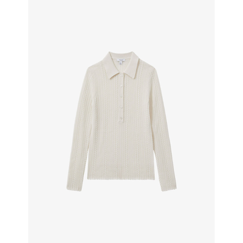 Womens Cream Jade Cable-knit Slim-fit Wool Jumper M