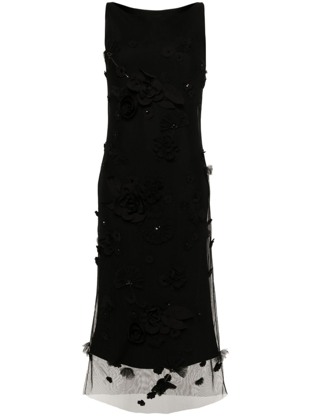 Floral-appliqué dress - Black