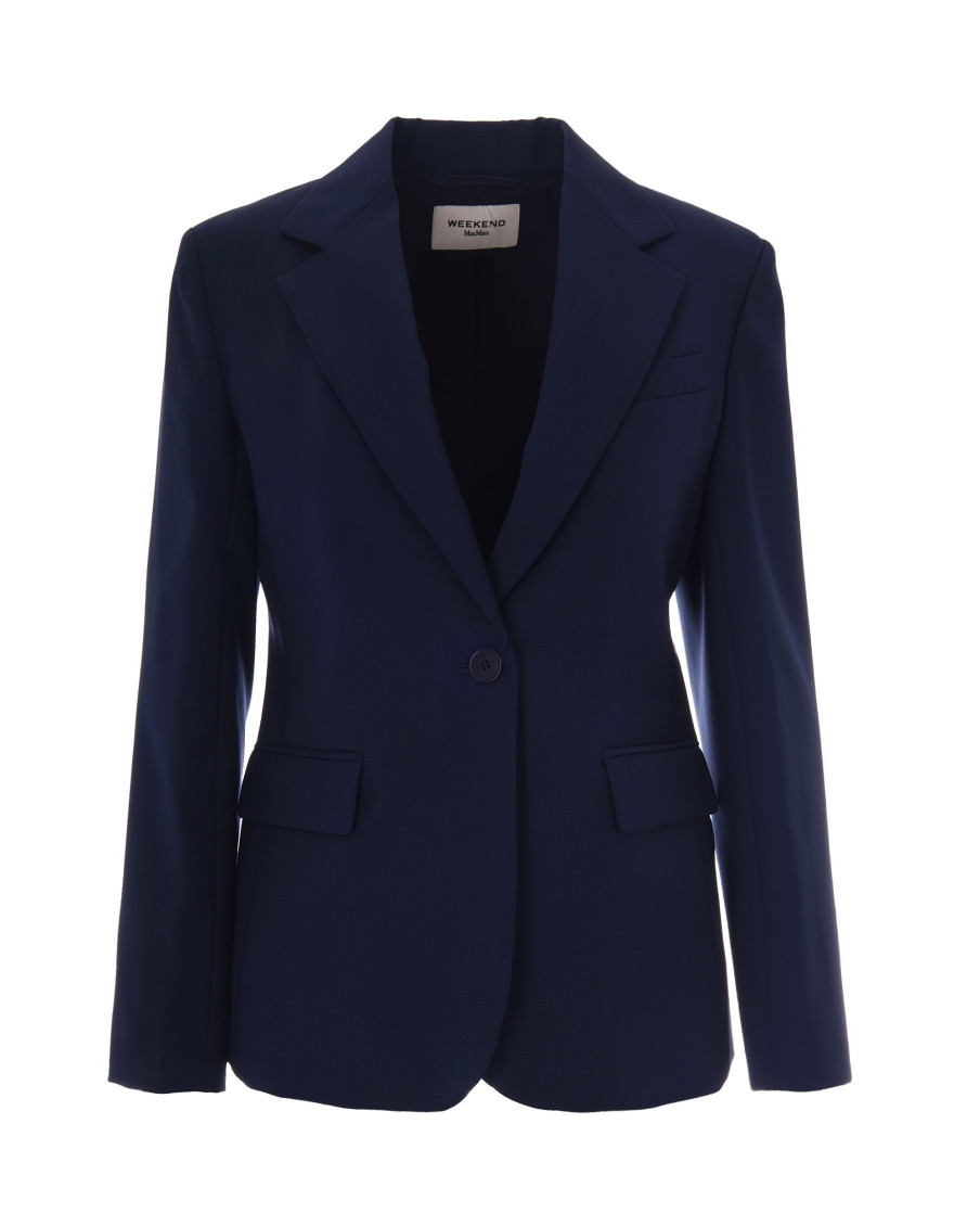 Blue Solid Notched Lapel Blazer