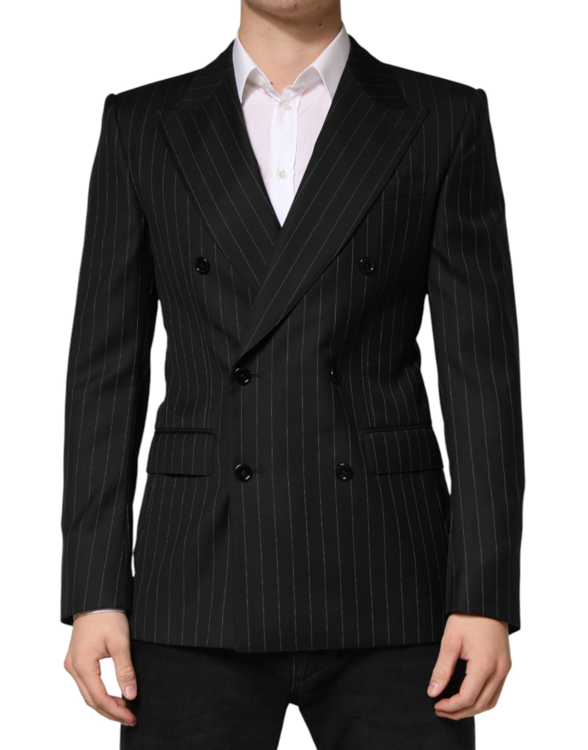 Pinstriped Virgin Wool Blazer — Black