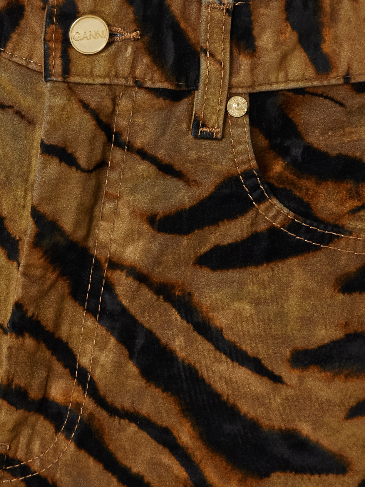 Zebra-print Cotton-blend Velveteen Wide-leg Pants - Green