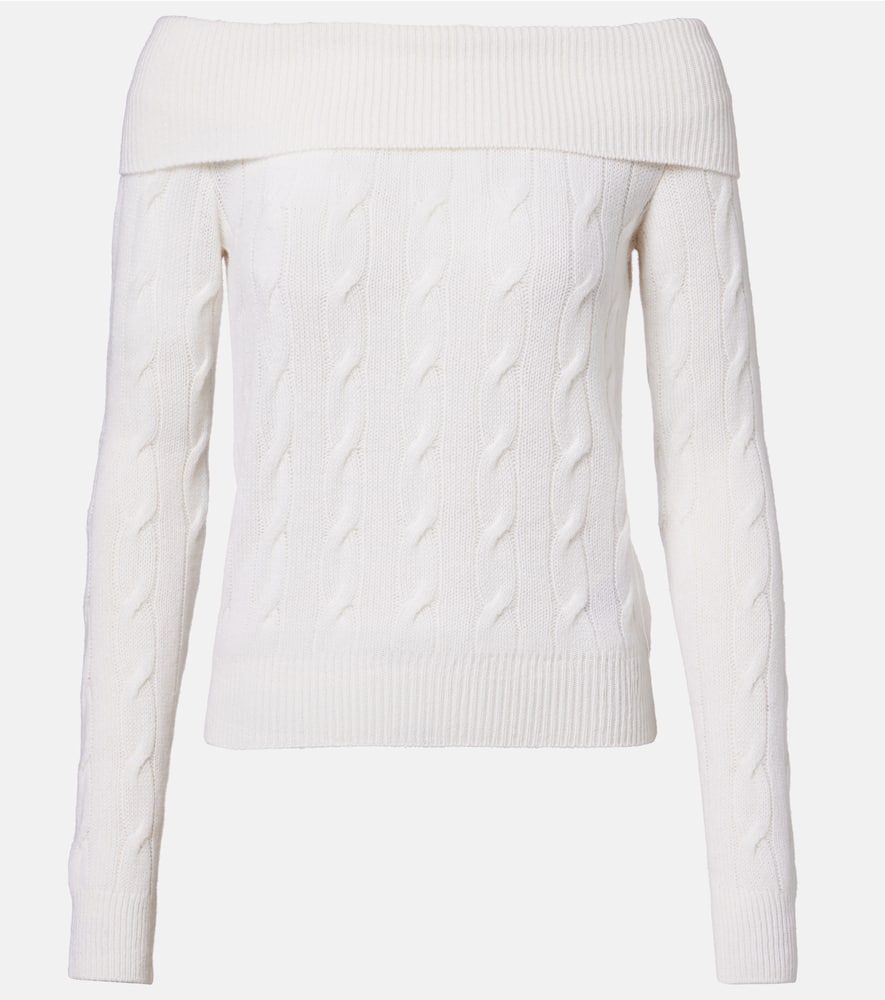 Cable-knit off-shoulder cashmere sweater