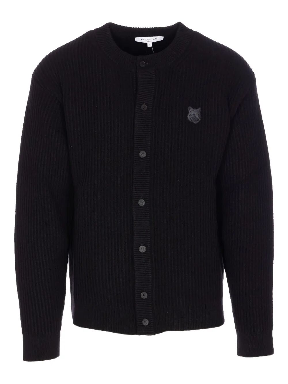 Maison Kitsuné Unisex Ribbed Wool Cardigan with Bold Fox Emblem