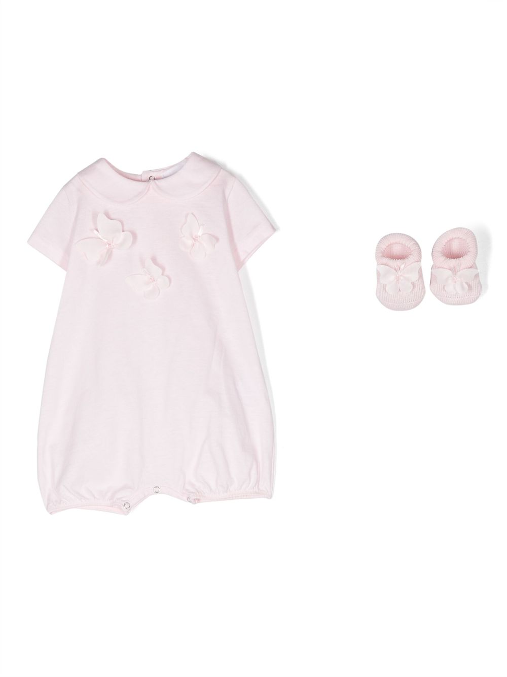 Butterfly-appliqué romper set - Pink