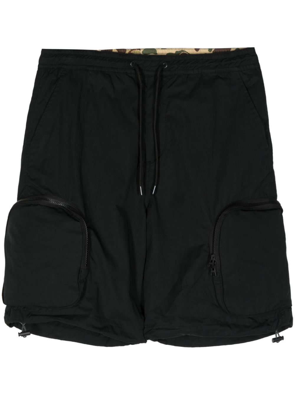 Drawstring cotton-blend shorts - Black