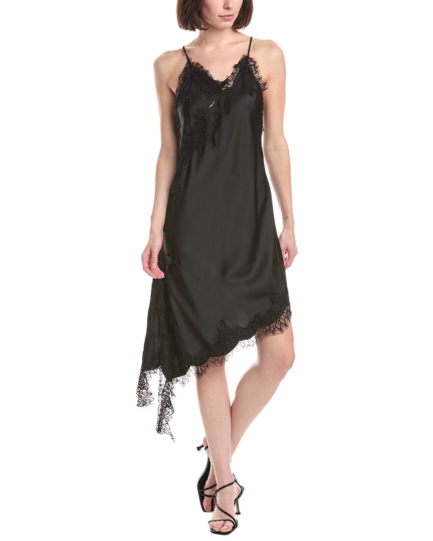 Lace Mesh Trim Detail Satin Asymmetrical Dress